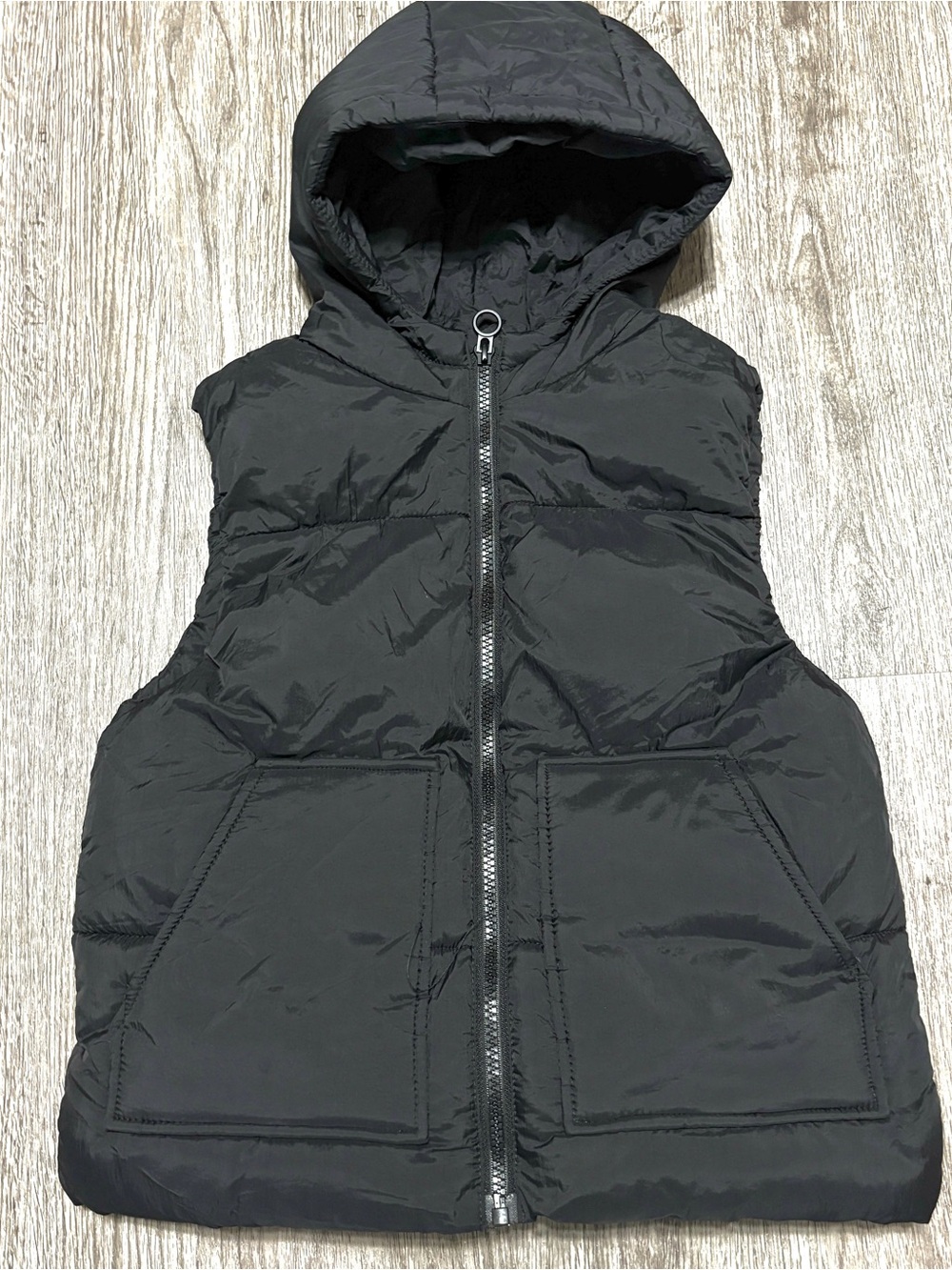Zara Kids Black Puffer Vest Hooded Size 4-5 Years 110cm Full Zip Pockets